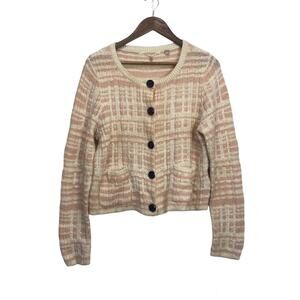 Anthropologie Knitted & Knotted Pink Plaid Cardigan Wool Alpaca Large Grandmaw
